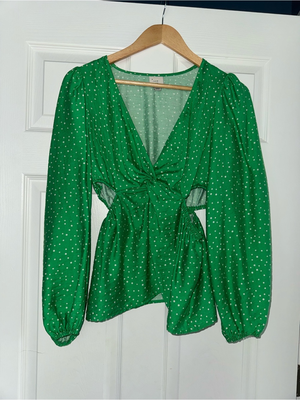 a new day Green Polka Dot Twist-Front Blouse